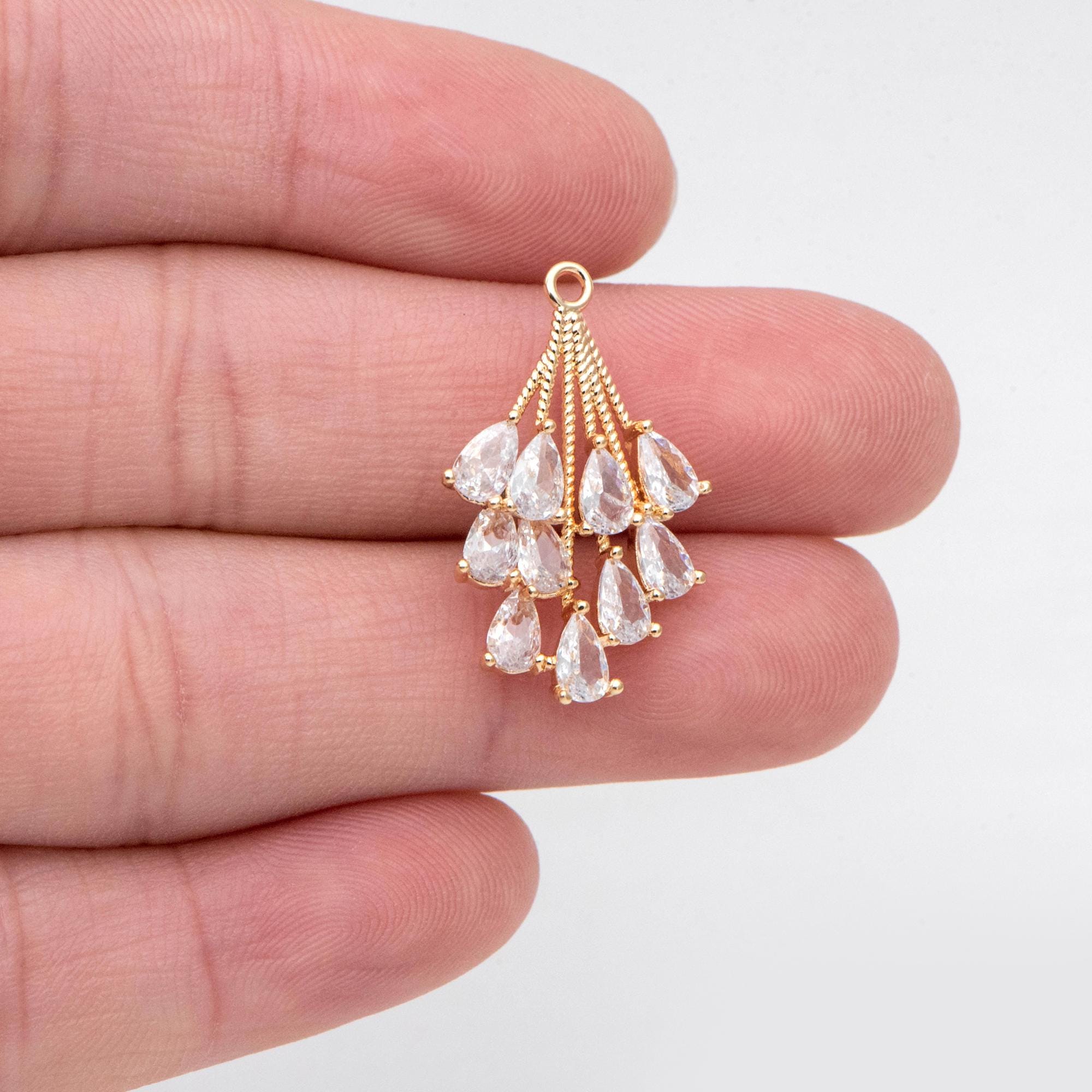 4pcs CZ Paved Teardrop Charm, Earring Charm, Leaves Pendant, Jewelry Making, Diy Material, Jewelry Supplies (GB-2762)